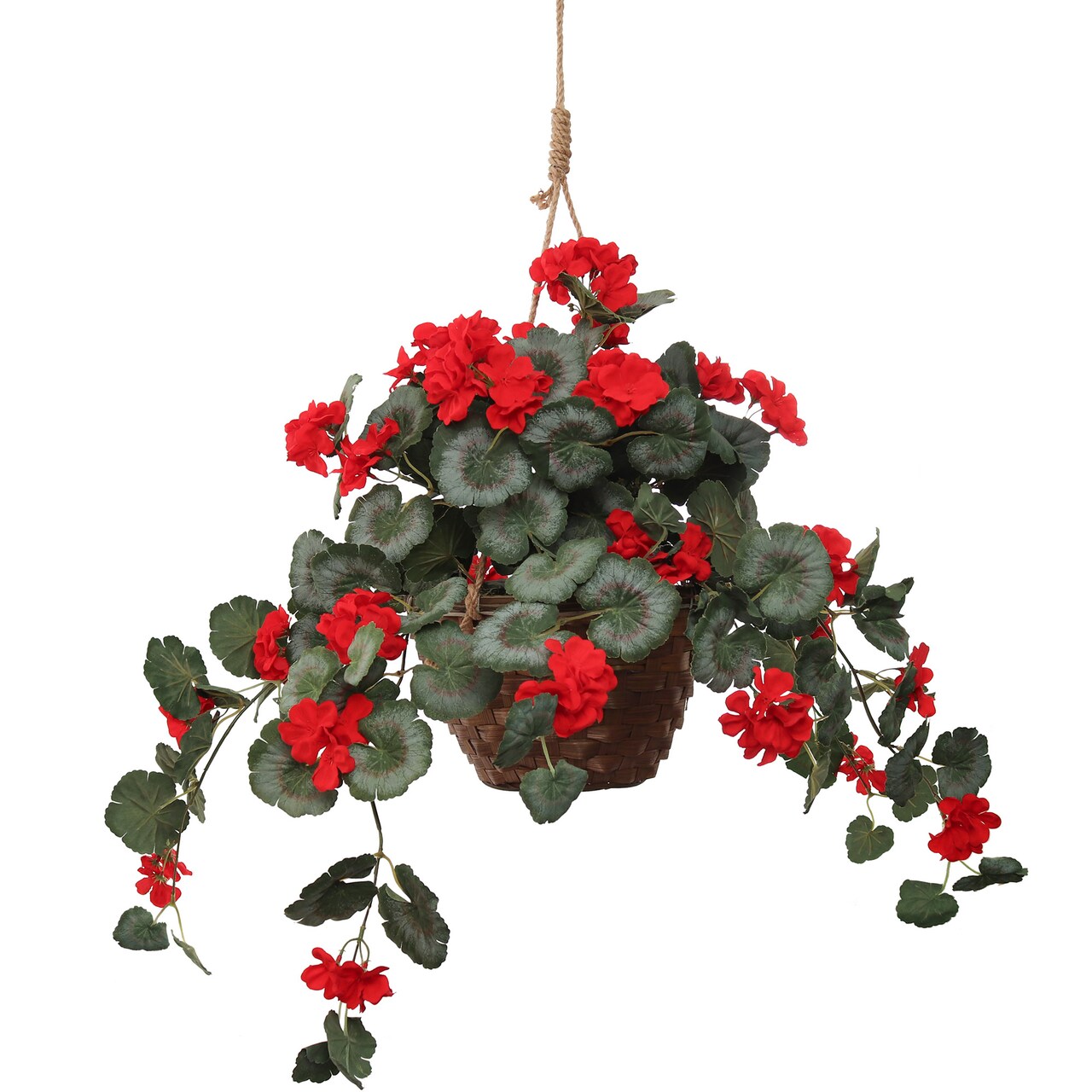 25" Hanging Red Geranium in Basket, Artificial Flower, Indoor & Outdoor Use, Front Door Wreath, Home & Office Decor, Floral Home by Artificial Flowers